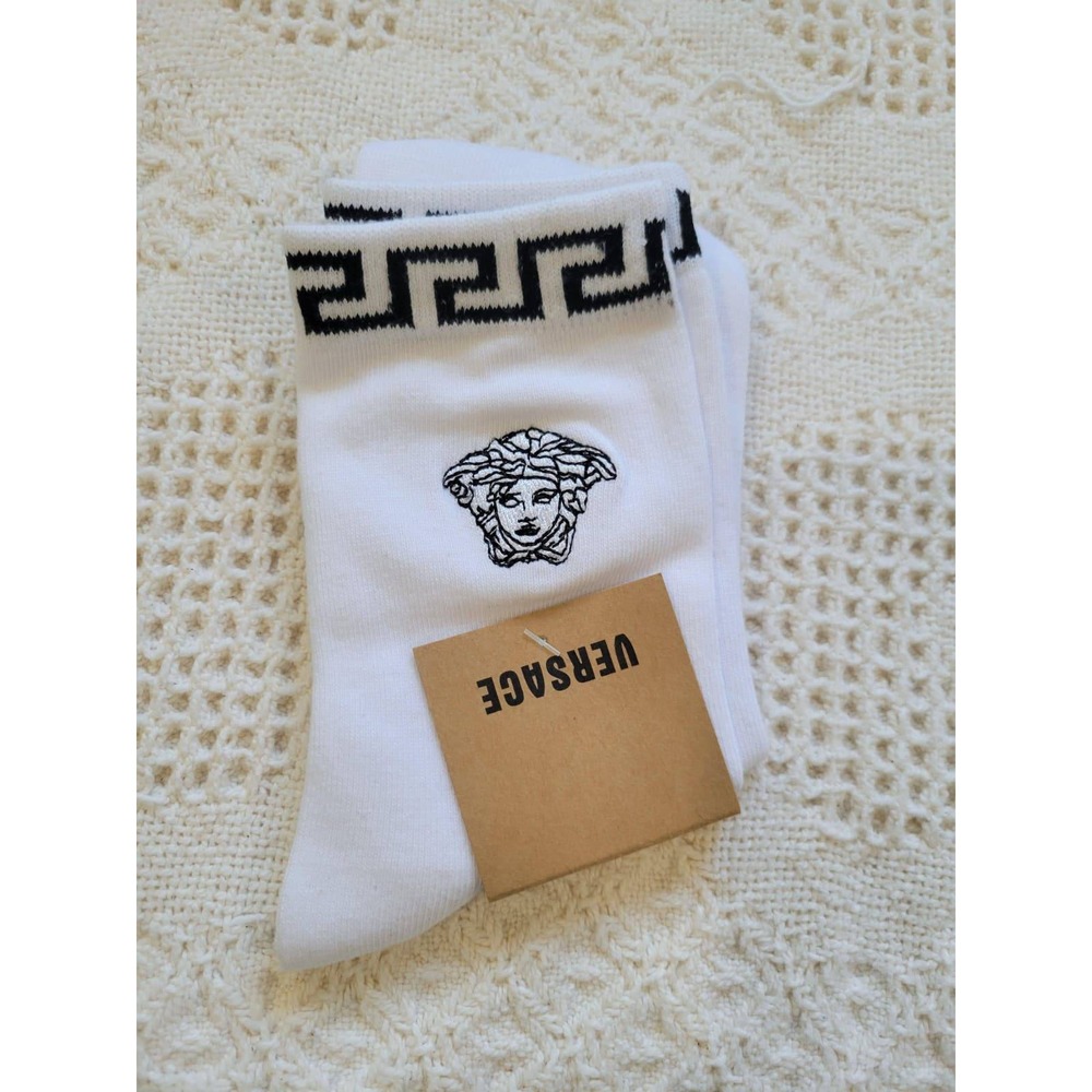 Versace White Embroidered Medusa Logo Crew Socks - Picture 2 of 5